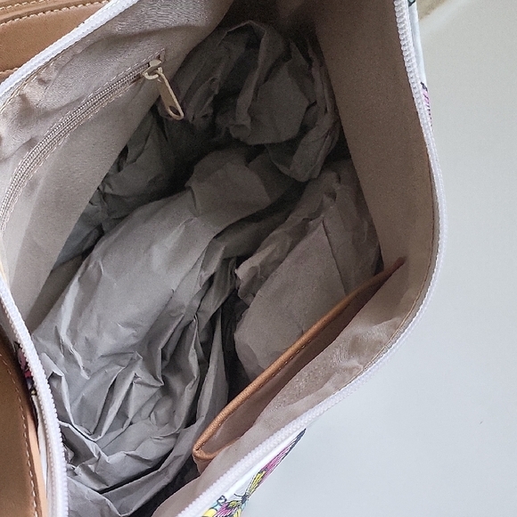 Kim Rogers Butterfly Print White and Tan Women's Bag - Picture 6 of 6